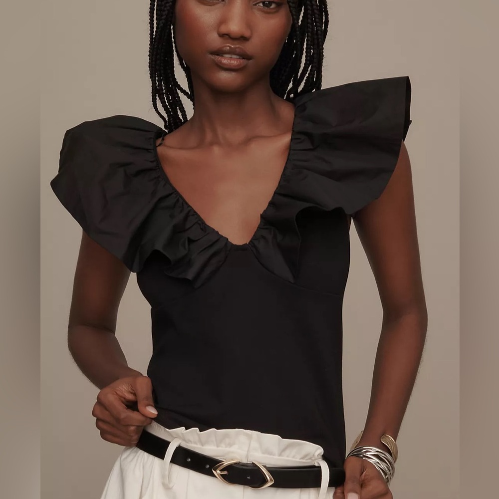 NWOT - DOLAN Black Knit Ruffle Top